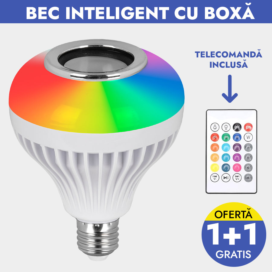 OFERTĂ 1+1 GRATIS: Bec Inteligent Cu Boxă Integrata și Multiple Efecte De Lumina + Telecomandă - imagine 6