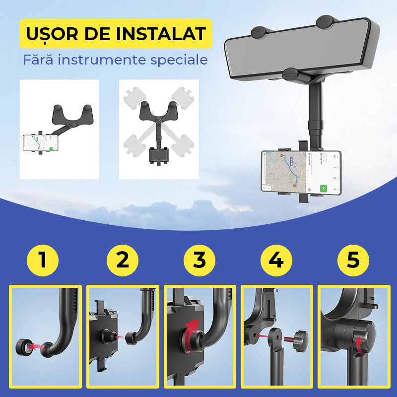 Suport Auto Pentru Telefon, Rotativ 360° Și Retractabil - imagine 4