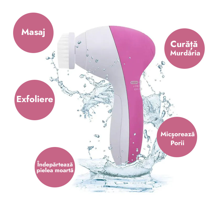 Perie Facială De Curățare, 5 în 1, Rezistent la Apă, 5 Capete De Periere sau Exfoliere - imagine 3