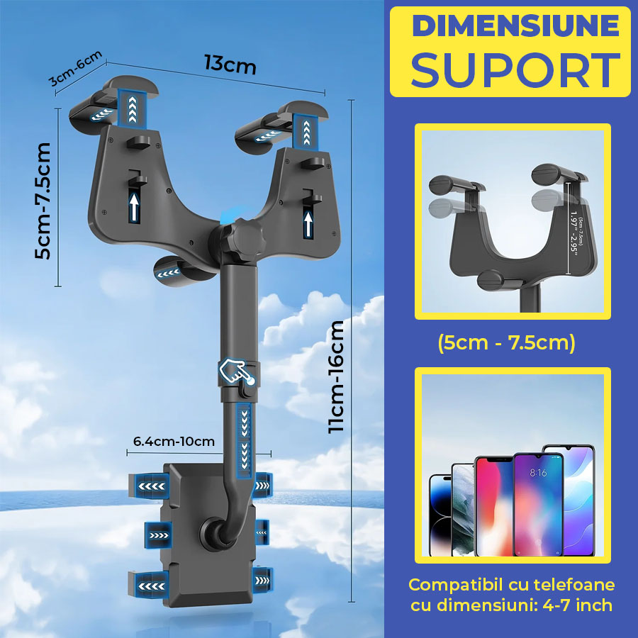 Suport Auto Pentru Telefon, Rotativ 360° Și Retractabil - imagine 5